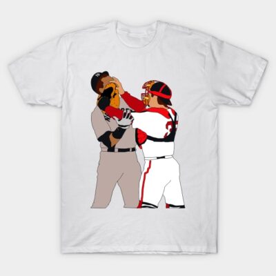 White t-shirt featuring a colorful baseball illustration, casual style, made of soft cotton, perfect for sports fans.