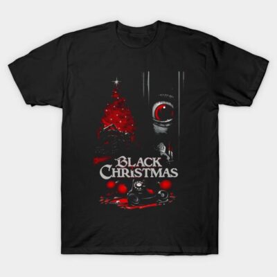 Black Christmas T-shirt, black color, horror-themed graphic, unisex cotton tee, perfect for holiday or casual wear.