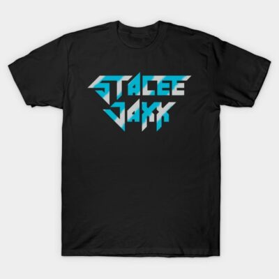 Black graphic T-shirt with blue and white geometric design, ideal for casual wear. Cotton material, unisex fit.
