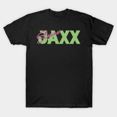 Black unisex t-shirt with green and pink retro graphic text, casual style, cotton fabric, perfect for everyday wear.