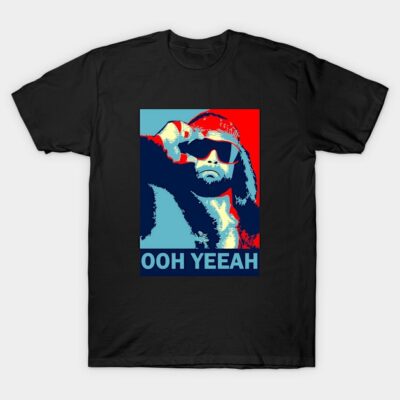 Black graphic t-shirt with a bold, colorful design and "OOH YEEAH" text, ideal for casual wear.