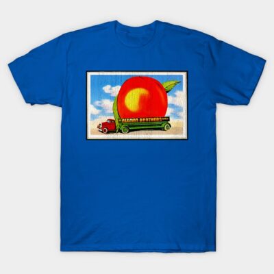 Blue cotton t-shirt with vintage peach truck graphic, perfect for casual wear and showcasing retro style.