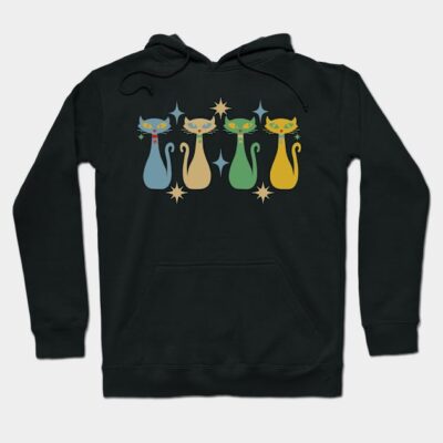Black hoodie with colorful abstract cat design, casual style, cotton blend, perfect for everyday wear.