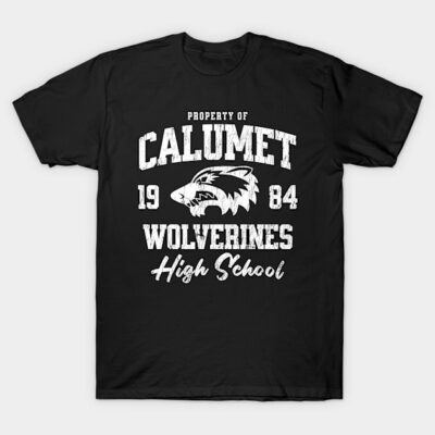 Black Calumet Wolverines High School T-shirt, 1984 vintage style, soft cotton, casual wear for fans or alumni.