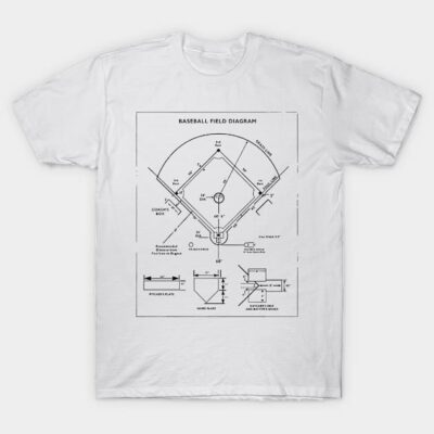 White baseball field diagram t-shirt, minimalist design, casual cotton tee for sports enthusiasts.