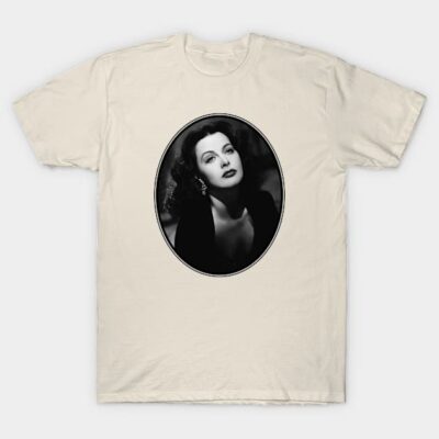 Cream t-shirt with vintage black-and-white portrait print, classic style, casual wear, cotton material.