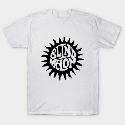 White T-shirt with black "Blind Melon" sunburst logo, casual style, comfortable cotton material. Perfect for everyday wear.