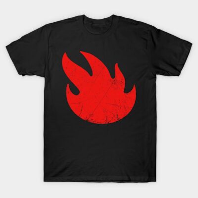 Black cotton t-shirt with bold red flame graphic, casual style, perfect for everyday wear or gift.