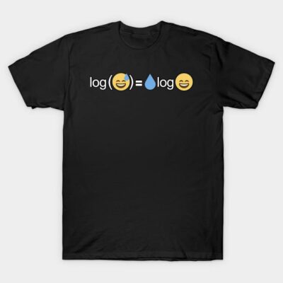 Black cotton t-shirt with math pun and emoji design, casual wear, unisex style, comfortable and humorous statement piece.