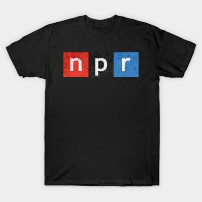 Black cotton t-shirt with bold red, black, and blue NPR logo design, casual wear, unisex style.