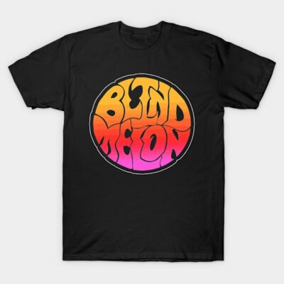 Black t-shirt with retro gradient logo design, casual wear, cotton material, unisex style.