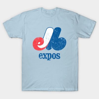Light blue vintage-style t-shirt with red, white, and blue graphic print, perfect for casual wear.