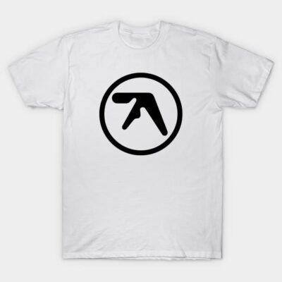 White cotton T-shirt with black abstract logo, casual unisex style, perfect for everyday wear.
