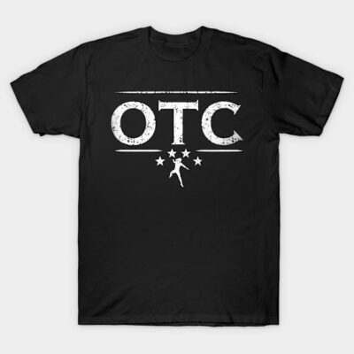 Black "OTC" t-shirt with distressed print, casual style, soft cotton fabric, ideal for everyday wear.