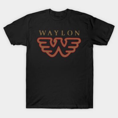 Black T-shirt with "Waylon" text and red winged W logo, casual cotton style for everyday wear.
