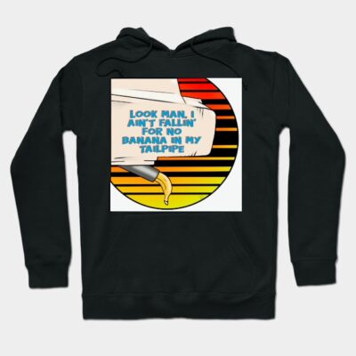 Black hoodie with retro graphic featuring a banana and humorous text, perfect for casual wear and street style.