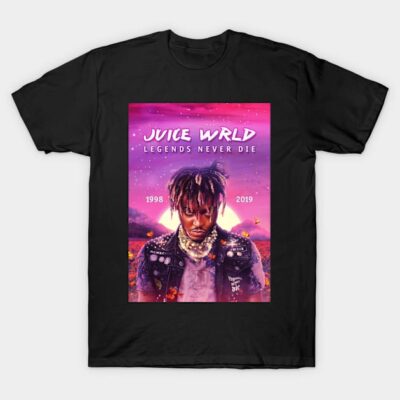 Black graphic t-shirt featuring vibrant music-themed design, cotton material, casual wear for fans.