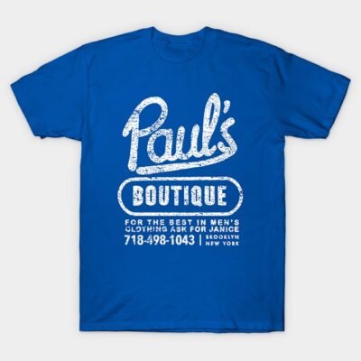 Blue graphic t-shirt with vintage text design, casual style, cotton material, ideal for everyday wear.