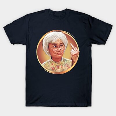Navy blue t-shirt featuring a humorous graphic design with an expressive older woman, perfect for casual wear.