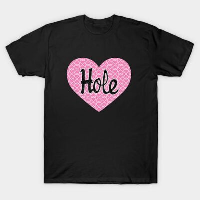 Black t-shirt with pink heart graphic, patterned with mini hearts, casual wear, cotton fabric.