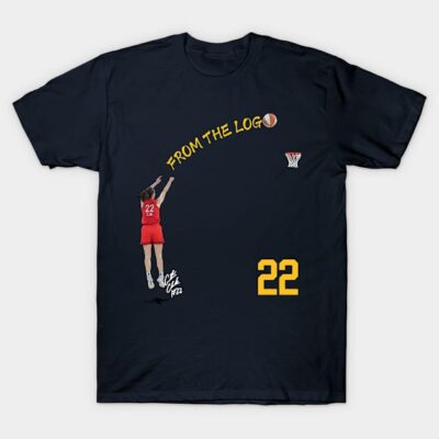 Navy blue basketball-themed t-shirt with graphic print, featuring player shooting ball and number 22. Casual sportswear.