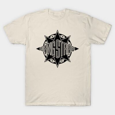 Beige cotton t-shirt with bold black star graphic, casual streetwear style, perfect for everyday wear.