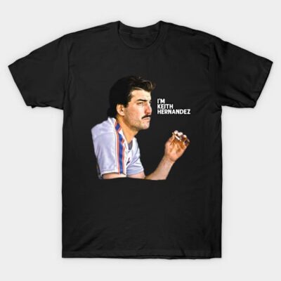 Black graphic t-shirt featuring baseball player design with text, casual style, cotton material for everyday wear.