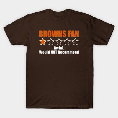 Brown t-shirt with humorous text and star rating, casual style, soft cotton material, ideal for sports fans.