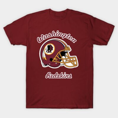 Maroon t-shirt with vintage football helmet graphic and team logo, casual sports fan apparel, cotton material.