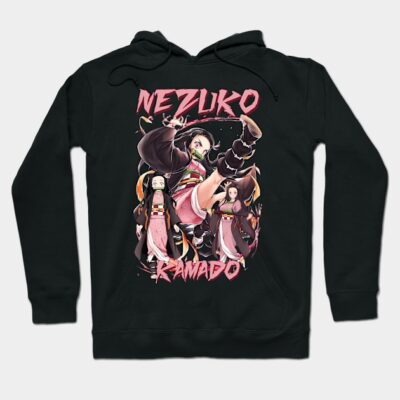 Black anime-themed hoodie featuring vibrant character graphics and bold text, perfect for casual wear and anime fans.