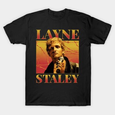 Black graphic t-shirt with vintage musician design, featuring bold text. Perfect for casual wear and music lovers.