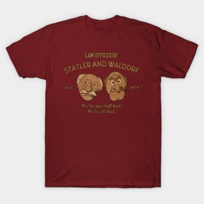 Red graphic t-shirt featuring vintage-style character design and humorous text, perfect for casual wear.