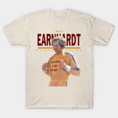 Beige t-shirt featuring vintage racing graphic, ideal for motorsport fans. Casual wear, cotton material, unisex style.