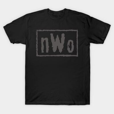 Black cotton t-shirt with "nWo" graphic design, casual style, perfect for everyday wear.