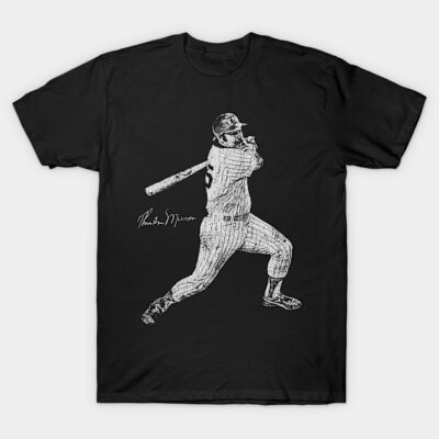 Black baseball graphic t-shirt featuring vintage player design, casual wear, comfortable cotton material.