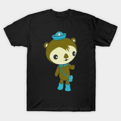 Black t-shirt featuring cute cartoon animal in blue sailor outfit, perfect for casual wear and fans of whimsical designs.