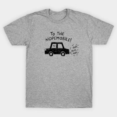 Gray cotton t-shirt with "To the NopeMobile!" car graphic, casual style, perfect for everyday wear.