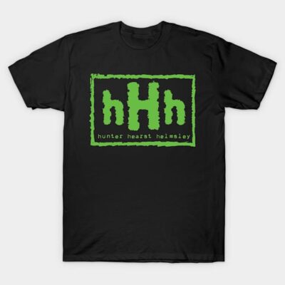 Black t-shirt with green "hHh" graphic and text, casual style, cotton material, perfect for everyday wear.