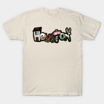 Beige graphic t-shirt with colorful "Houston" design, casual cotton style, perfect for everyday wear.