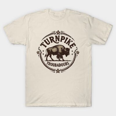 Cream t-shirt with vintage buffalo graphic and "Turnpike Troubadours" text, perfect for casual wear.