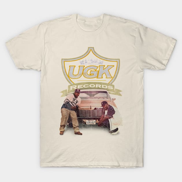 Pimp Car Color Vintage T-Shirt 1 Beige UGK Records graphic T-shirt featuring vintage car and logo, perfect for casual wear or music fans.