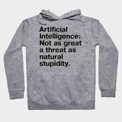 Gray hoodie with bold text print, casual style, cotton blend material, ideal for cool weather or casual wear.