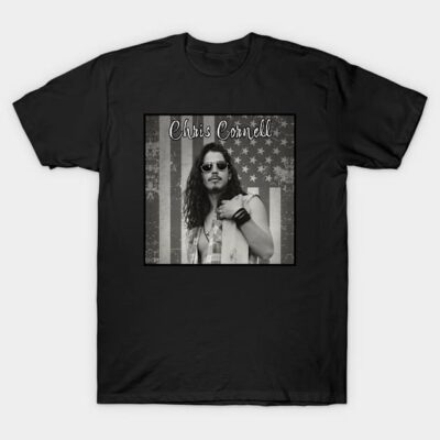 Black graphic t-shirt featuring a vintage rock design, perfect for music enthusiasts, casual wear, and gift options.