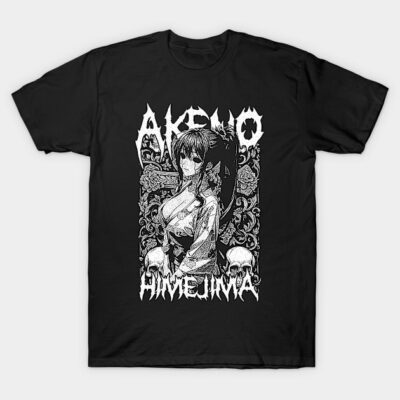 Black graphic T-shirt featuring intricate anime-inspired design with text, suitable for casual wear.