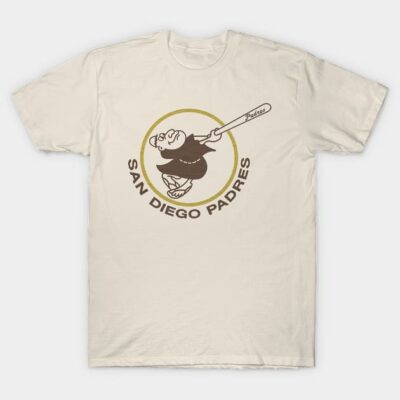 Cream San Diego Padres vintage logo t-shirt, casual cotton style, perfect for sports fans and everyday wear.
