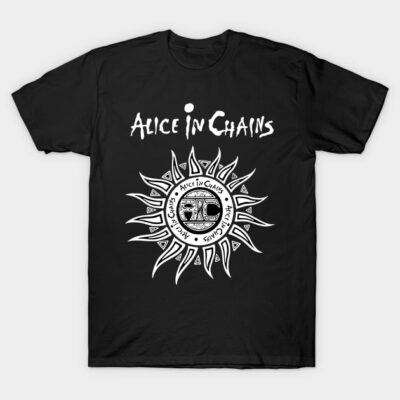 Black cotton t-shirt with white sunburst graphic and bold text design, casual style for everyday wear.