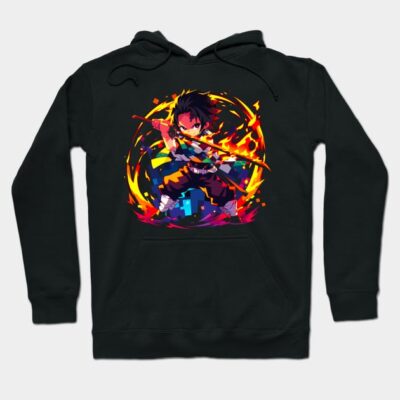 Black hoodie with colorful anime character print, cotton blend, casual unisex style, perfect for everyday wear.