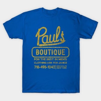 Blue graphic T-shirt with vintage yellow text design, casual style, ideal for everyday wear.