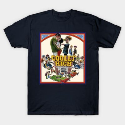 Black "Cooley High" graphic t-shirt, retro design, casual wear, cotton material, perfect for everyday style.