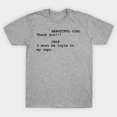 Gray cotton t-shirt with black text print, casual style, perfect for everyday wear.